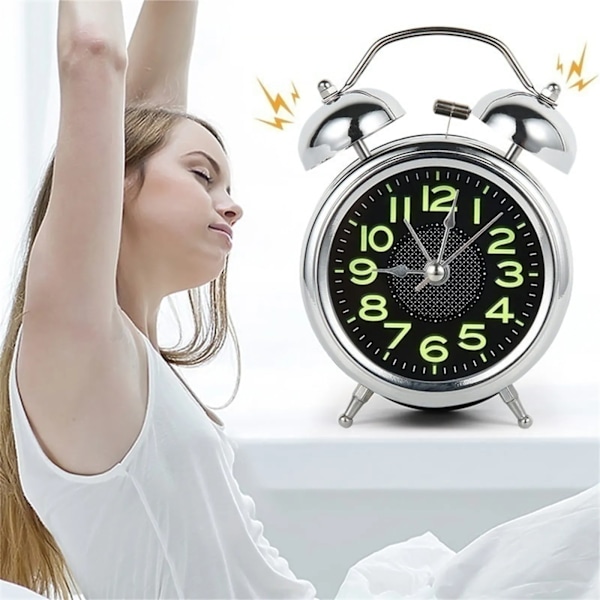 4 Inches Twin Bell Super Loud Alarm Clock With Nightlight For Heavy Sleepers Bed Desktop Student Decor Reloj Despertador