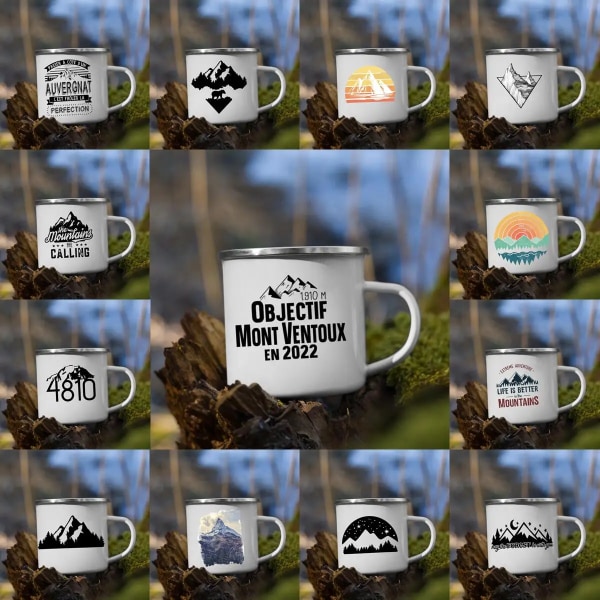 Personalised Mountain Enamel Coffee Mug Adventure Together Camping Cup Gifts Ideas For Camper Campfire Mugs Outside Outdoors