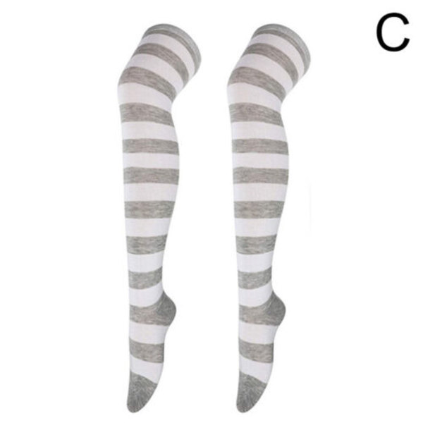 Women Cotton Striped Stockings Over Knee Socks Long Thigh High Socks Cosplay