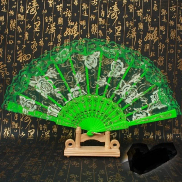 Retro fan lace dancing Lolita black female folding fan photo props summer net red jk portable