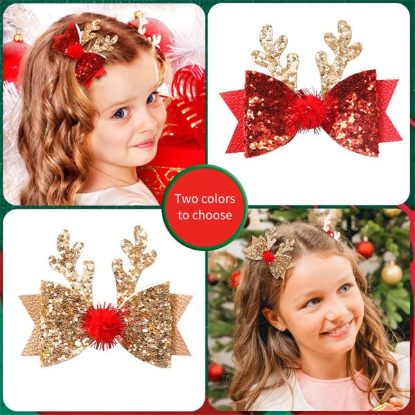 4pcs Cute Christmas Antlers Sequin Bow Hairpins - Perfect Gift for Baby Girls Hairpin Barrettes Headwear Kids Hair Accessories