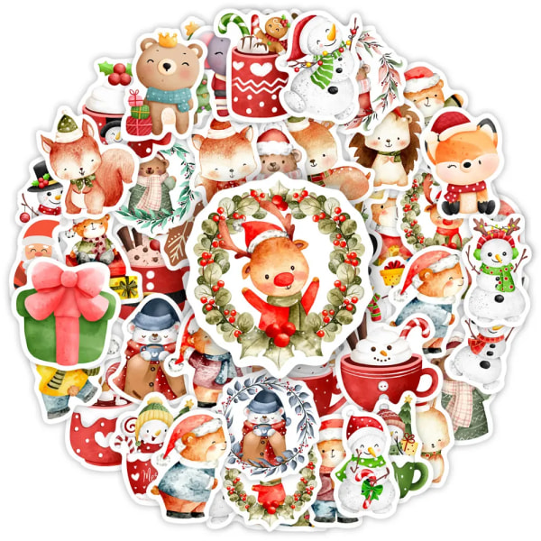 Christmas Stickers Cute Cartoon DIY Scrapbooking Gift Decals Children Sticker PVC Waterproof Funny Toy New Year for Laptop Phone