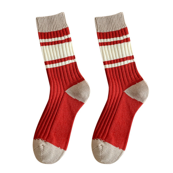 5pairs  Red Socks Women Autumn And Winter Cotton Thick Line Socks Striped Dog Woof Stock