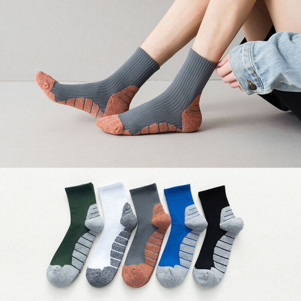 5 Pairs Men's Terry High Rubber Cotton Comfortable Sports Cushioned Medium Socks
