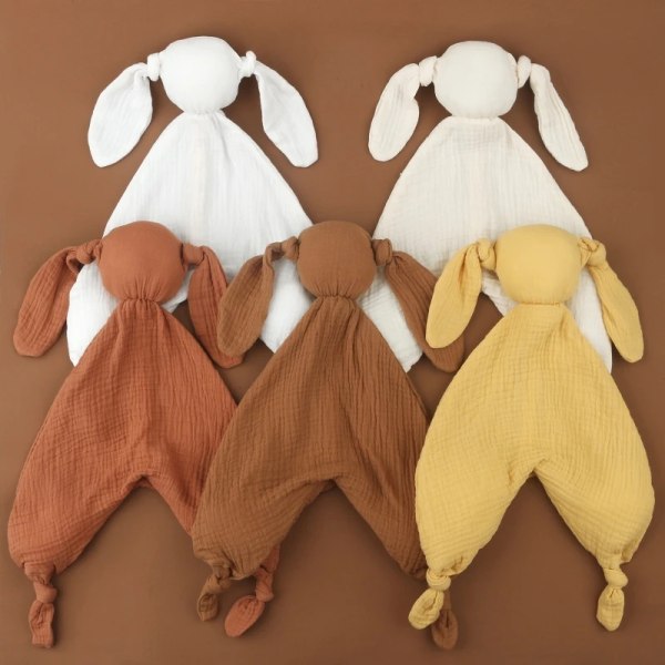 Pure Cotton Baby Towel Long Ear Stuffed Rabbit Doll Newborn Appease Cuddling Towel Soft Muslin Baby Bib Facecloth for Xmas Gift