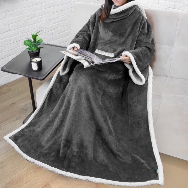 Fleece TV Blanket with Sleeves and Pocket Robe Wearable Blanket Gift Men Women