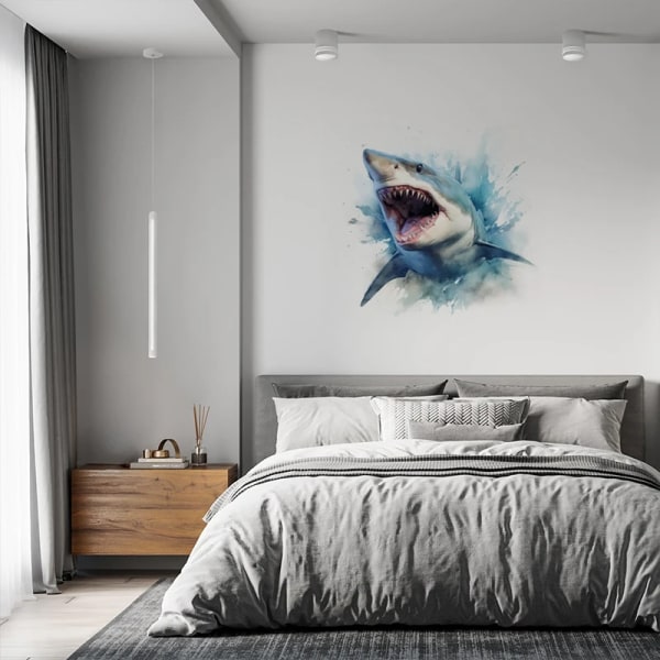 C94#Ferocious Shark Wall Stickers Children's Room Background Home Decoration Mural Living Room Wallpaper Funny Decals