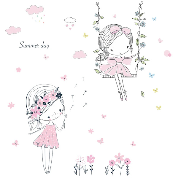 Beautiful Summer Girl Wall Sticker Girls Room Bedroom Decoration Wallpaper Children's Wall Decals Living Room Home Decor Murals