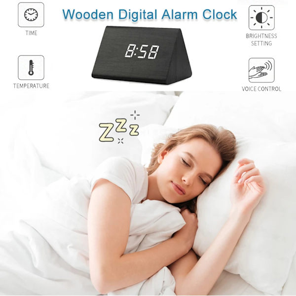 Wooden Digital Alarm Clock Time Date Temperature Display Desk Clocks for Bedroom Living Room Bedside Office NIDITON