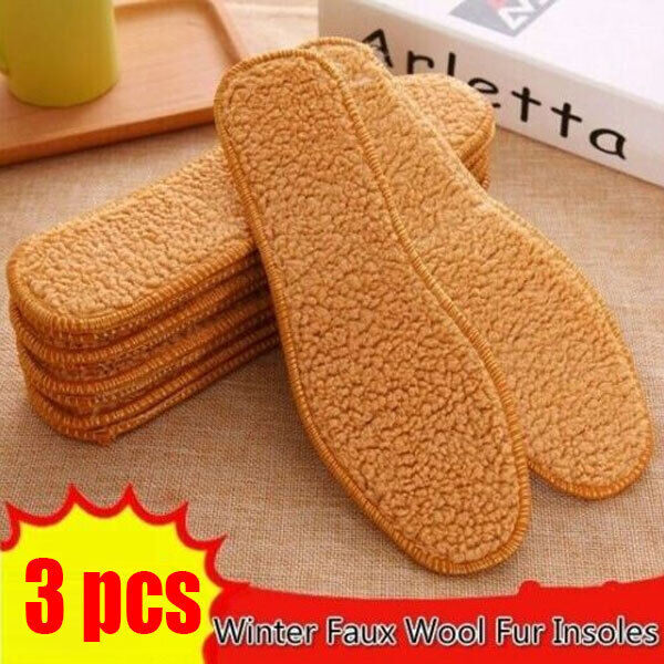 3 Pairs Warm Soft Wool Thermal Insoles Winter Shoes Inserts Pads Size 3-12 UK