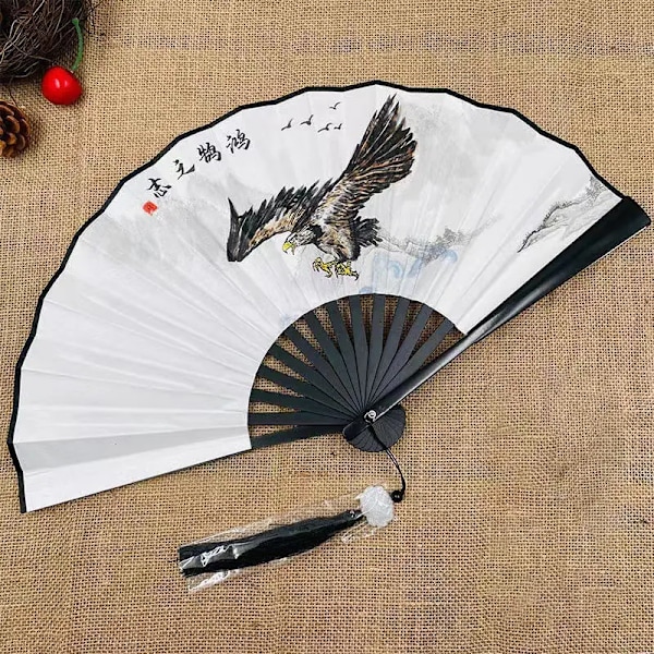 Retro Dragon Folding Fan National Style Man Woman Hanfu Retro Portable Durable Double-sided Pattern Silk Cloth Fan 8 Inch