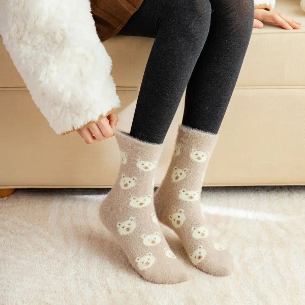 Autumn Winter Warm Mink Velvet Socks Women's Fashion and Comfortable Home Tube Socks Creative Animal Alpaca Printed Cotton Socks