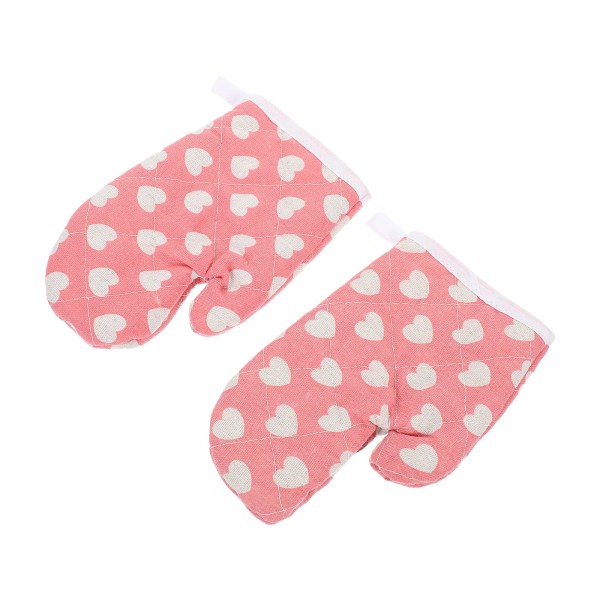 Mobestech Kitchen Short Oven Mitts Kids Oven Mitts 2Pcs Microwave Oven Gloves Non Oven Mitts Heart Printed Safe Backing