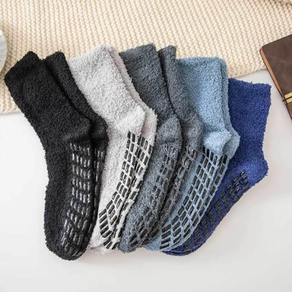 Men Winter Cozy Fuzzy Slipper Socks Simple Solid Color Non Slip Grip Warm Fluffy Plush Hospital Lounge Floor Sleeping Hosiery
