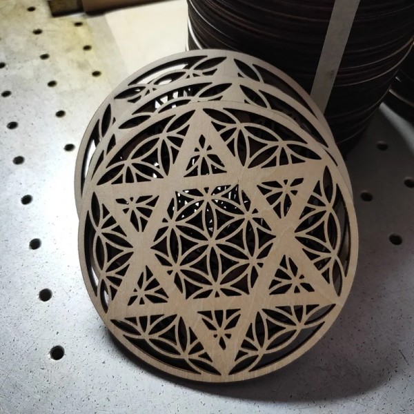 Flower of life Natural Wood Round Edge Circles Carved Coaster Chakra Symbol Tea Coffee Mug Pad Placemat Drinks Holder Decor