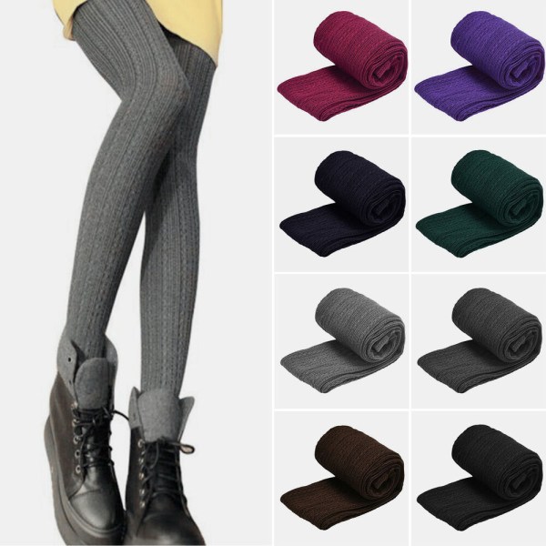 Ladies Womens Warm Thick Chunky Cable Ribbed Knitted Skinny Leggings Wool Pants