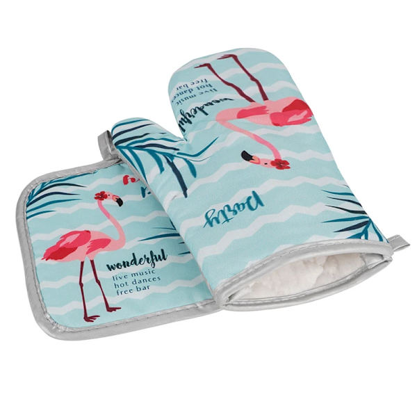 2Pcs Flamingo Pattern Hot Oven Mitts Baking Anti-Hot Gloves Microwave Insulation Mat Baking Kitchen Tools Non-slip Glove