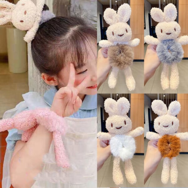 Girls Cute Rabbit Scrunchie Plush Trendy Ponytail Holder Hair Tie Accessories
