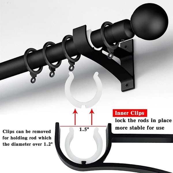 6Pcs Curtain Rod Bracket Set Single Hole Small Curtain Rod Hooks for Wall Heavy Duty Curtain Drapery Rods Black