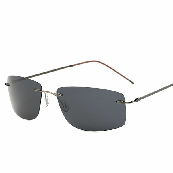 Mens Rimless Sunglasses Polarised Rectangular Driving Shades Flexible UV HFA487