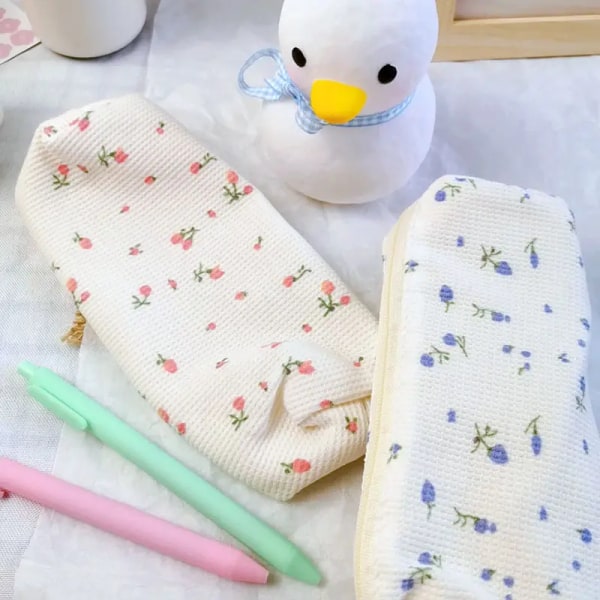 Cute Simple Flower Pen Bag for Girls Kawaii Stationery Large Capacity Pencil Case Pen Box Cosmetic Pouch Storage Bag