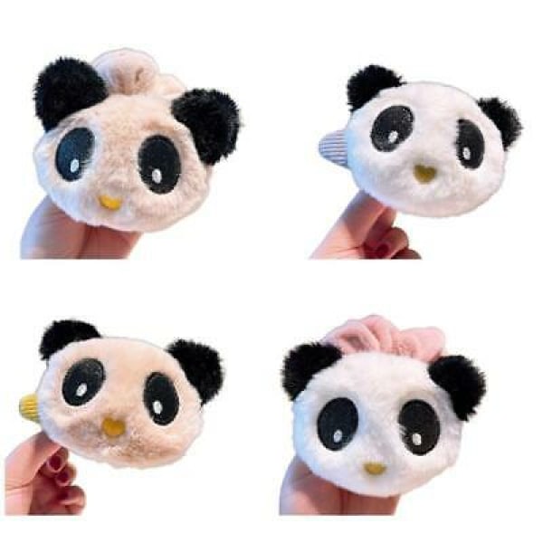 4Pcs Stuffed Panda Hair Scrunchies Ponytail Holder Elastics Hair Band Panda Hairpin