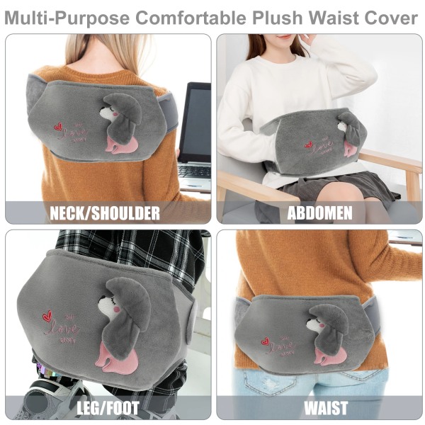 Hot Water Bag 1L Rubber Hot Water Bottle with Waist Cover Soft Plush Wrap Around Hot Water Bottle Belt Portable Warm Water Bag