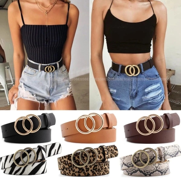 Double Ring Women Fashion Waist belt PU Leather Metal Buckle Heart Pin For Ladies Leisure Dress Jeans Wild Waistband