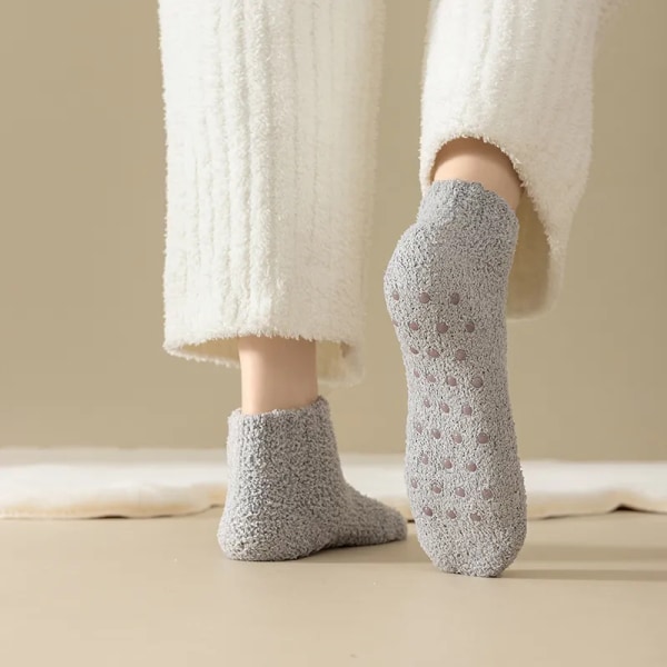 Autumn Winter Sweet Women Coral Fleece Socks Anti-slip Silicone Floor Socks Thermal Thicken Sleeping Socks Solid Elastic Socks