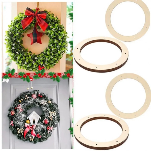 5Pcs 29cm Christmas Floral Wreath Hoop Wooden Frame DIY Garland Wood Circle Wedding Xmas Round Wooden Ring Bamboo Hoop Frame