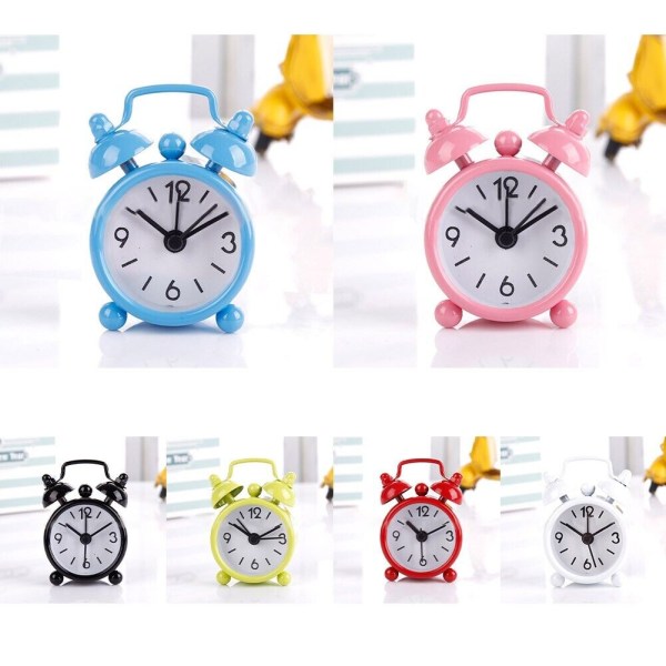 Compact Mini Double Bell Alarm Clock Analog Silent Sweep Bedroom Desk Clock pink