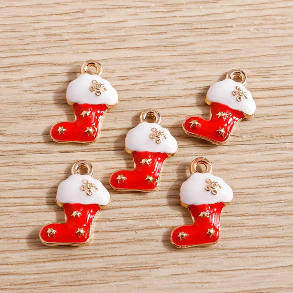 10pcs Cute Enamel Christmas Boots Charms Pendants for Jewelry Making Necklace Earrings DIY Handmade Keychains Crafts Accessories