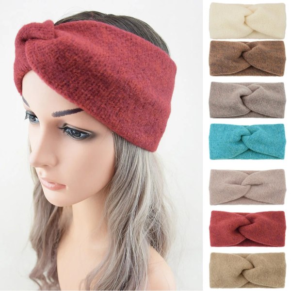 New Cashmere Cross Wide Headbands for Women Winter Warmer Knitting Elastic Hair Band Turban Solid Bandana Scarf Hair Accessories