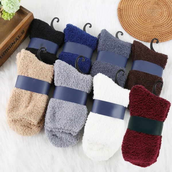 1 Pair Men Women Solid Color Soft Fluffy Socks Thick Coral Velvet Winter Warm Socks Home Indoor Floor Terry Towel Fuzzy Sock