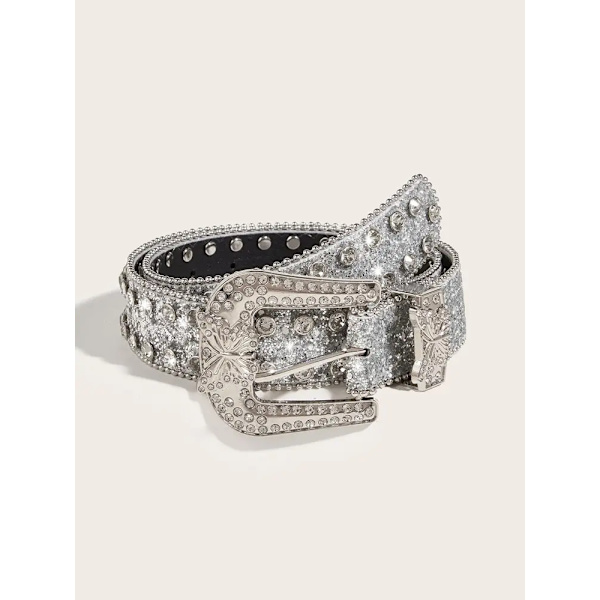 PU Leather Strap for Rhinestone Belts Women's Adjustable Metal Buckle Waist Belt Western Cowboy Y2K Girls Fashion Belt for Jeans