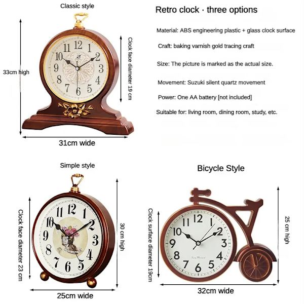 Creative Table Clock Wooden Silent Movement Clock Nordic Retro Living Room European Retro Home Table Clock Table Decoration Gift