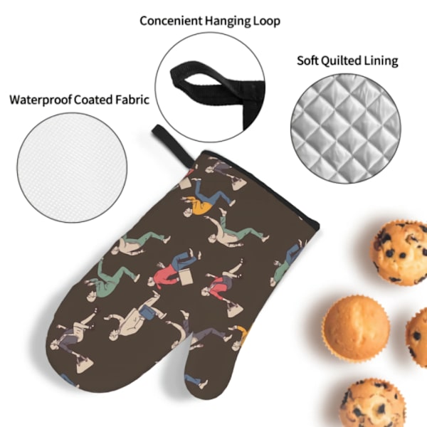 Oven Mitts and Pot Holders Set Office Workers Kitchen Mittens with Potholders Surface for Baking Cooking BBQ