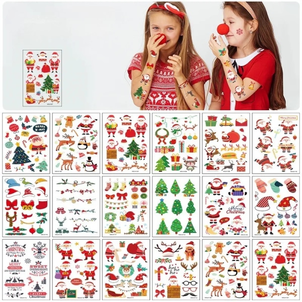 16pcs/Kit Child Christmas Tattoos Stickers  Kids Cartoon Stickers Temporary Fake Tattoo for Kids Arm Hands Body Christmas Gifts