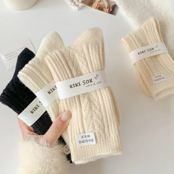 New Winter Socks Women Cashmere Wool Thicken Warm Women Socks Sox Japanese Fashion Harajuku Solid Color Thermal Long Socks
