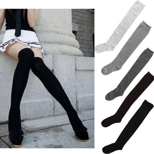 Solid Girls Ladies Long Cotton Stockings Women Thigh High Over The Knee Sock ~dy