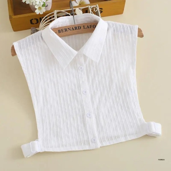 Womens White Fake Collar Vertical Stripes Detachable Lapel Half-Shirt