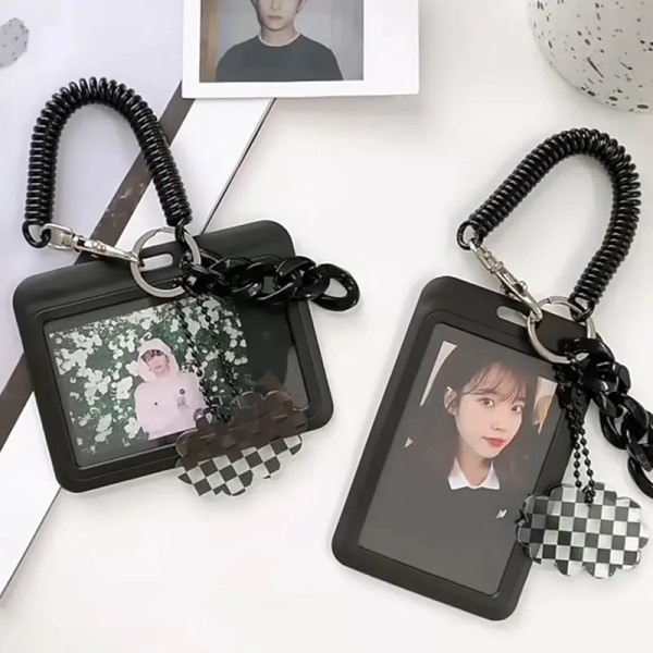 Ins Acrylic Photocard Holder Kpop Idol Card Holder Transparent Photo Sleeves Portable ID Bus Card Protector Pendant Keychain