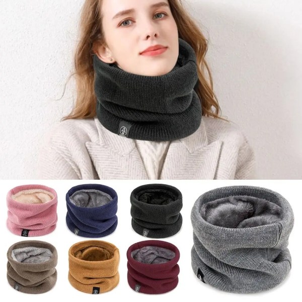 Winter Scarf for Men Fleece Ring Bandana Knitted Warm Solid Scarf Women Neck Warmer Thick Cashmere Hot Handkerchief Ski Mask