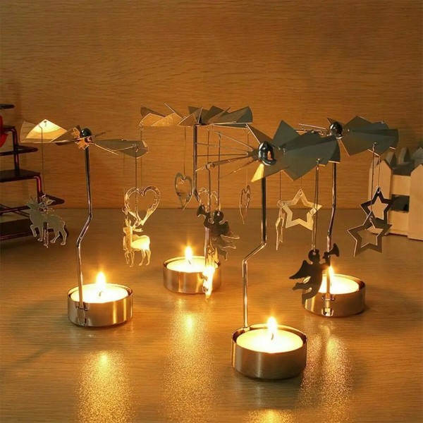 Rotating Wrought Iron Candlestick Ornaments Household Candlelight Ornaments Table Angel Carousel Props Deer Decoration Velas