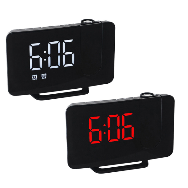 USB Projection Alarm Clock Snooze Digital LED Display Dual Alarm Clock FM Radio