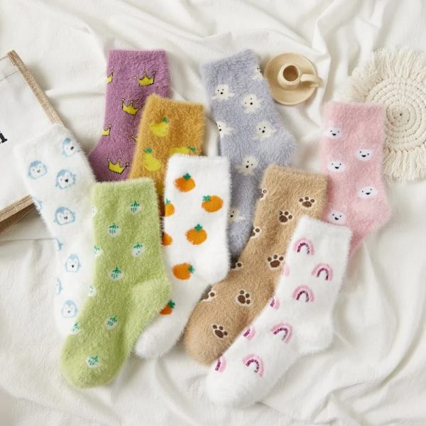 1 Pair Mink Velvet Sleep Socks  Autumn and Winter Middle Tube Ins Plush Thickened Warm Fur Snow Underwear