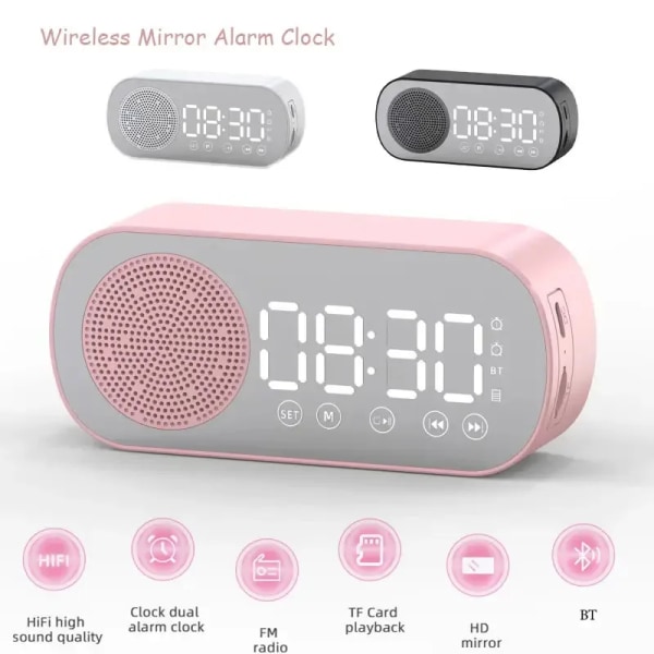 Digital Alarm Clock Wireless Bluetooth Speaker Support TF FM Radio Sound Box Bass Subwoofer Boombox Desktop Music Player