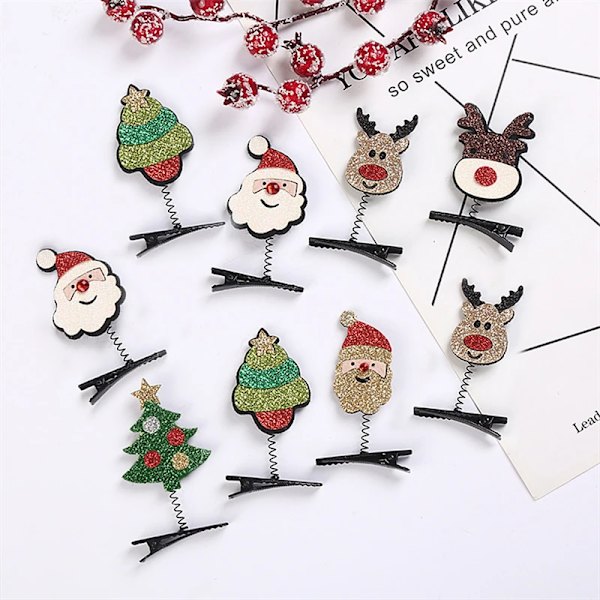 10Pair Cute Mini Christmas Hairpin Creative Headwear Decorations Navidad 2024 Of Xmas Tree Elk Santa Hair Accessories For Girls