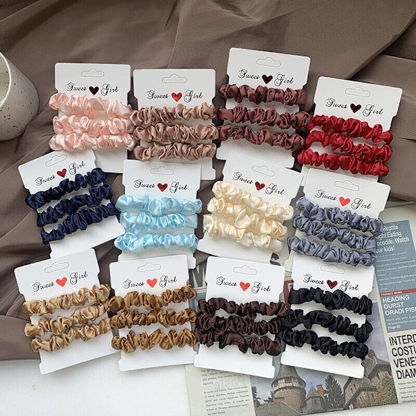 3Pcs/Set Silky Satin Hair Scrunchies Elastic Solid Color Hair Tie Rope Hair Ring
