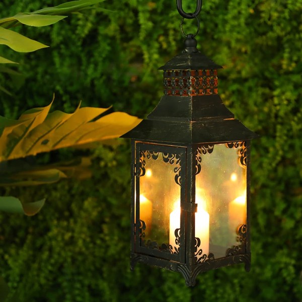 Vintage Metal Candle Holder Hanging Lanterns Candlestick Glass Lamp Outdoor Lighting Garden Hanging Lamps Halloween Lights